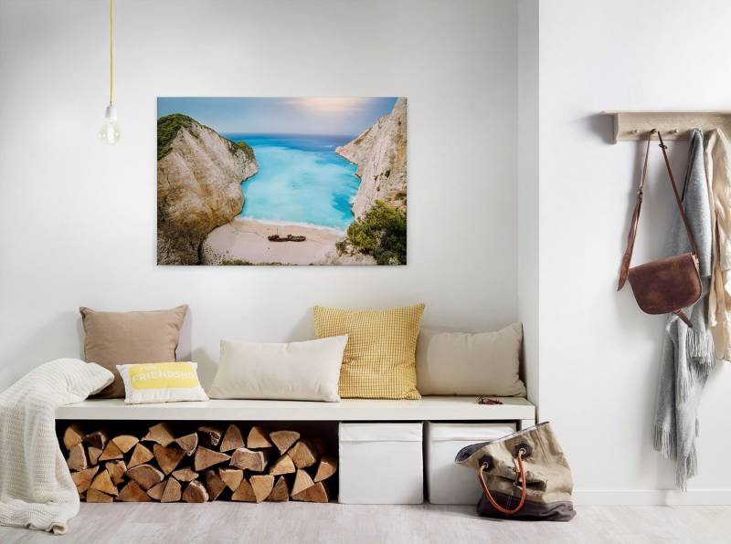 A.S. Création Leinwandbild Greek Bay, Gemälde, Kinder, Kunst (1 St), Strand Meer Bucht Keilrahmen Sommer Leinwand-Bild Wohnzimmer modern von A.S. Création