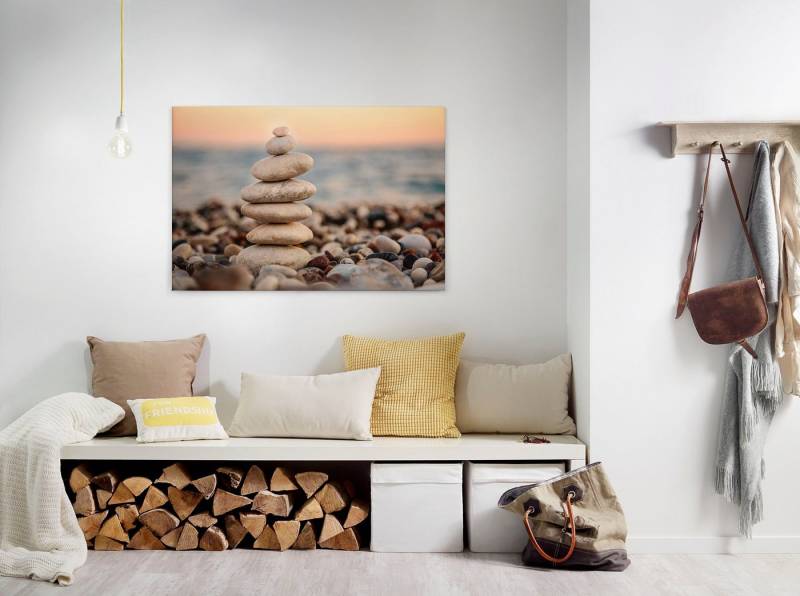 A.S. Création Leinwandbild Stone Beach, Gemälde, Kinder, Kunst (1 St), Spa Steine Ufer Meer Keilrahmen Entspannung Leinwand-Bild Wohnzimmer von A.S. Création