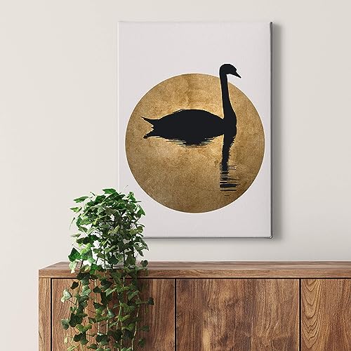 A.S. Création Leinwandbild Tiere Schwan auf See - Kunstdruck schwarz gold - 50x70 cm Hochformat - moderne Wanddekoration Schlafzimmer Wohnzimmer Küche - Bild auf Keilrahmen von A.S. Création