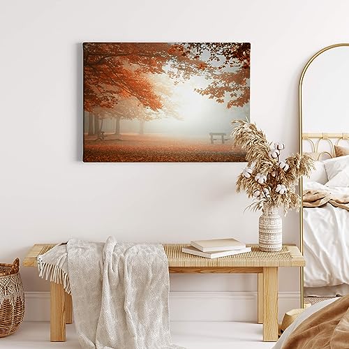 A.S. Création Leinwandbild Wald im Herbst - Kunstdruck braun orange - 70x50 cm Querformat - moderne Wanddekoration Schlafzimmer Wohnzimmer Küche - Bild auf Keilrahmen von A.S. Création