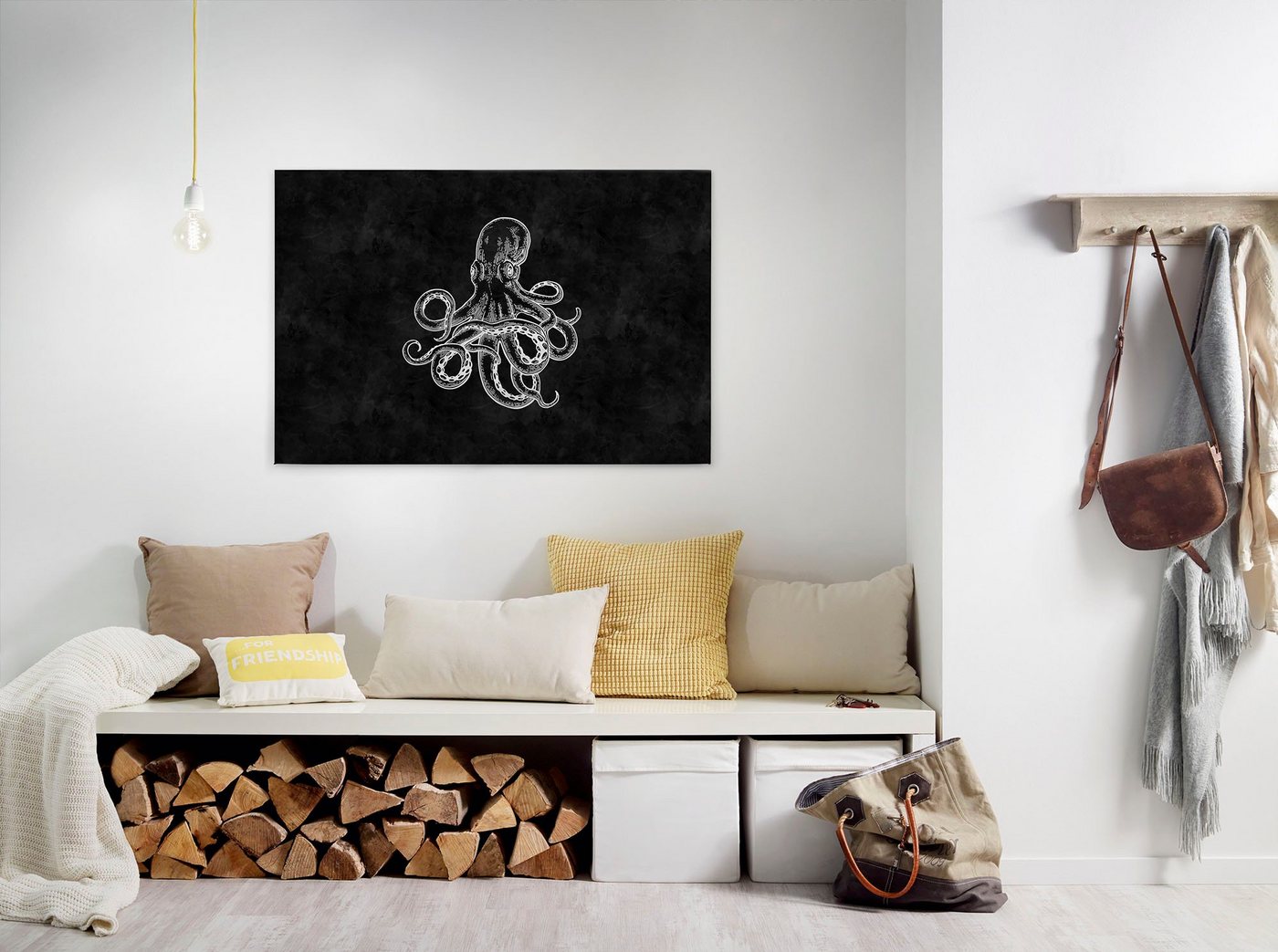 A.S. Création Leinwandbild blackboard 4, (1 St), Schwarz-Weiß Octopus Keilrahmen Bild Tafel von A.S. Création