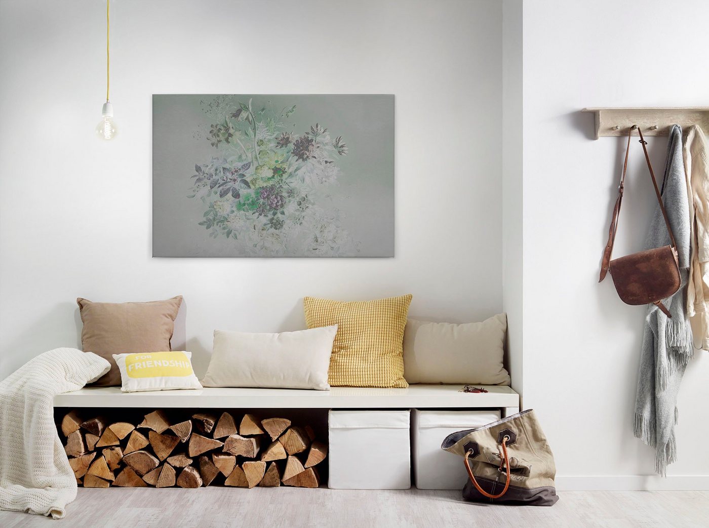 A.S. Création Leinwandbild bouquet pastel, Blumen, Kinder, Kunst (1 St), Keilrahmen Blumen Floral Grau Pastel Leinwand-Bild Wohnzimmer modern von A.S. Création