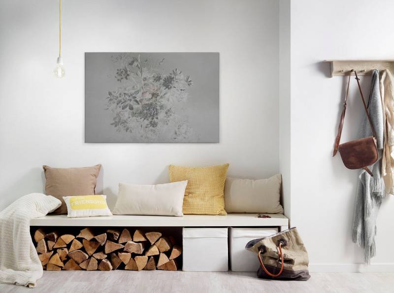 A.S. Création Leinwandbild bouquet pastel 3, Blumen, Kinder, Kunst (1 St), Keilrahmen Blumen Floral Grau Pastel Leinwand-Bild Wohnzimmer modern von A.S. Création