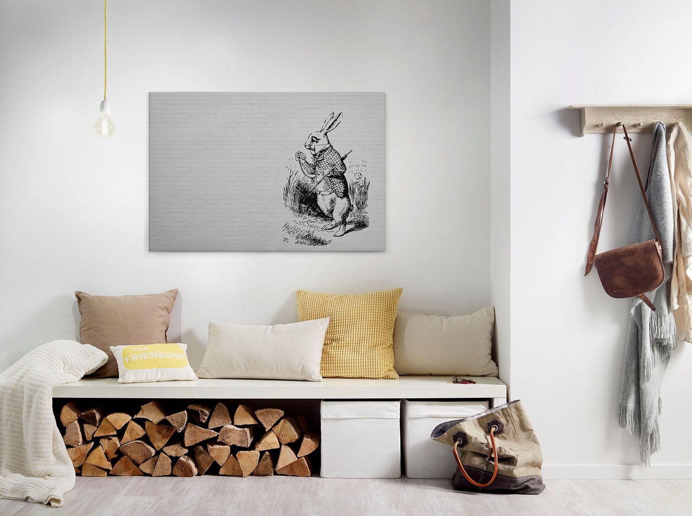 A.S. Création Leinwandbild bunny, Kinder, Kunst, Tiere (1 St), Schwarz-Weiß Zeichnung Hase Keilrahmen Leinwand-Bild Wohnzimmer modern von A.S. Création