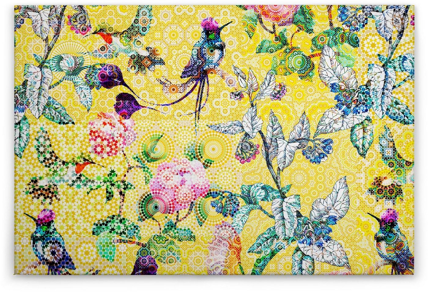 A.S. Création Leinwandbild exotic mosaic, Vögel (1 St), Mosaik Keilrahmen Bild Floral Blumen Vögel von A.S. Création