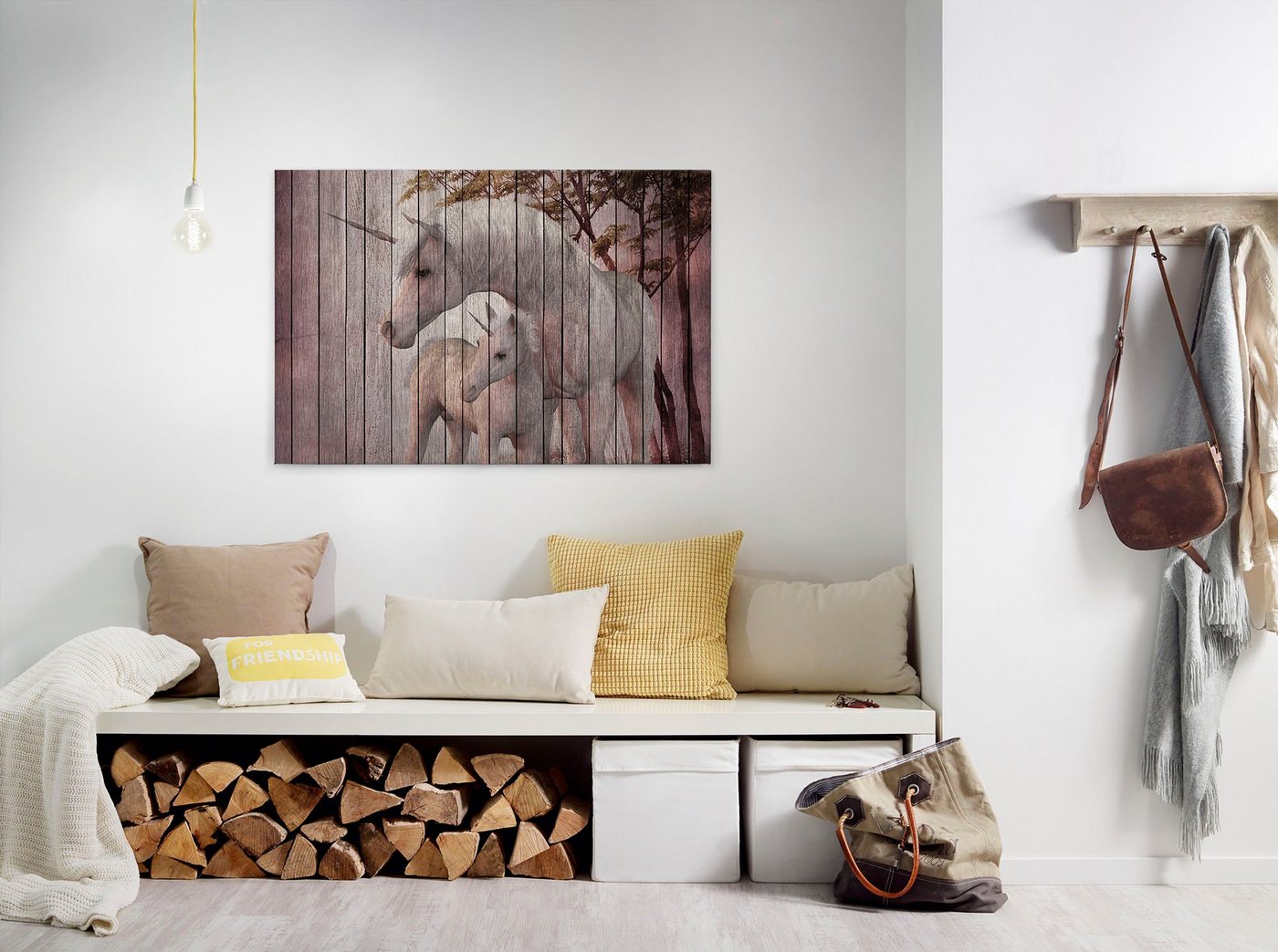 A.S. Création Leinwandbild fantasy 4, Kinder, Kunst, Tiere (1 St), Keilrahmen Bild Holzoptik Einhorn Leinwand-Bild Wohnzimmer modern Wand von A.S. Création