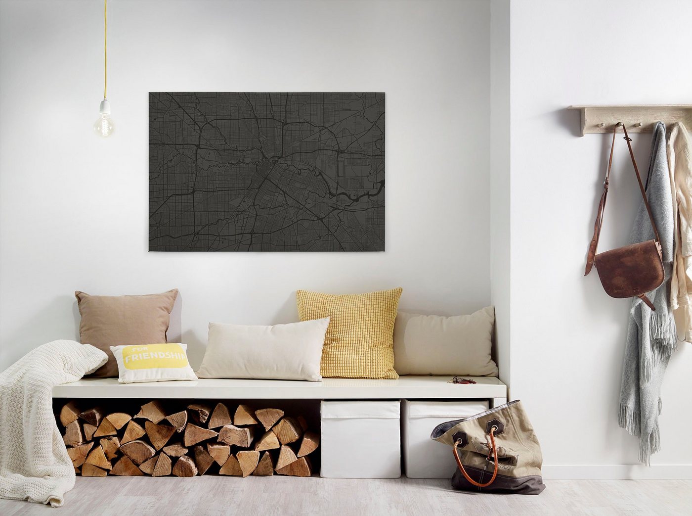 A.S. Création Leinwandbild metropolitan, Kinder, Kunst, Modern (1 St), Keilrahmen Stadtplan Karte Schwarz Leinwand-Bild Wohnzimmer modern von A.S. Création