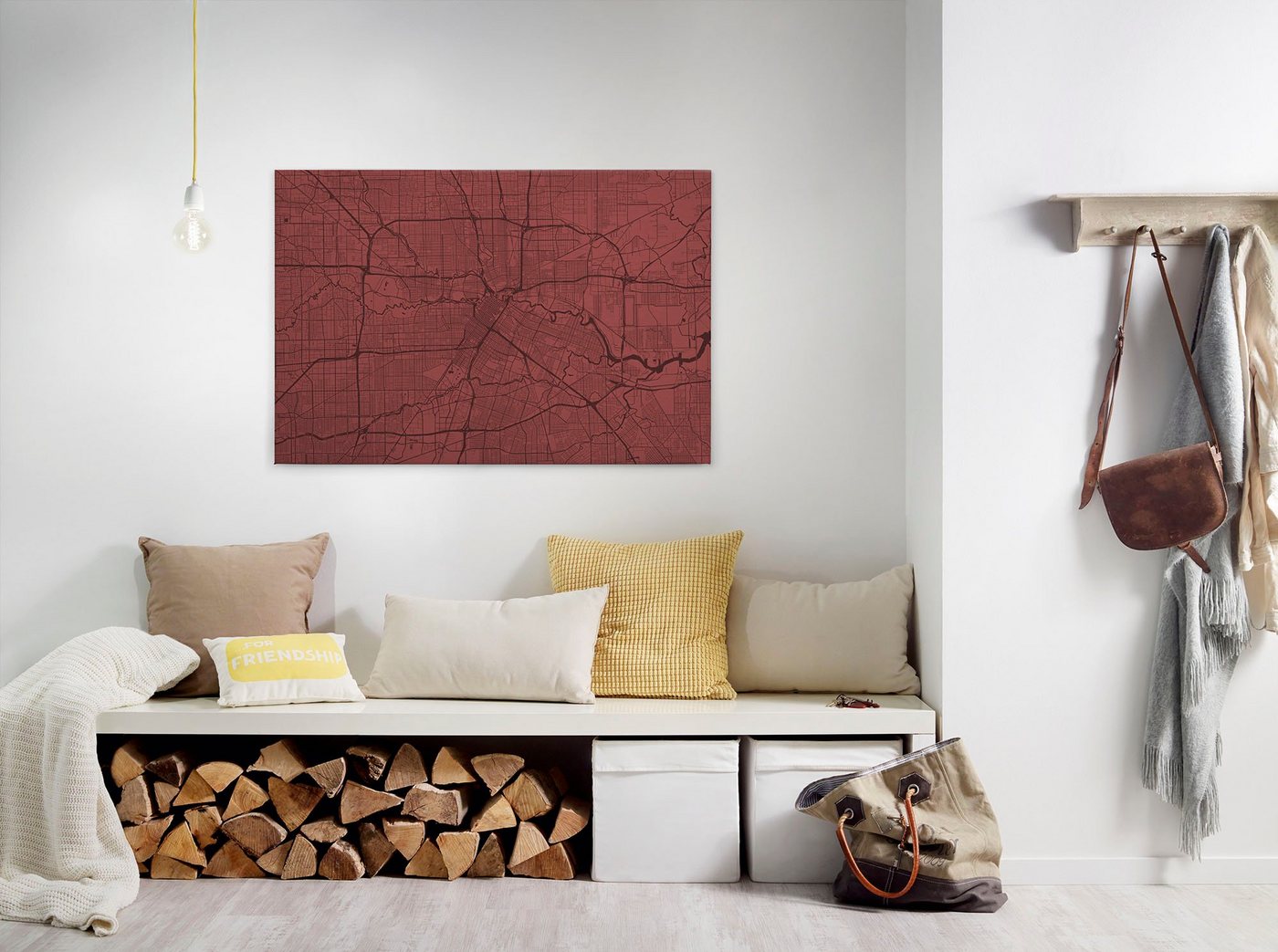 A.S. Création Leinwandbild metropolitan 3, Kinder, Kunst, Modern (1 St), Keilrahmen Bild Stadtplan Karte Rot Leinwand-Bild Wohnzimmer modern von A.S. Création