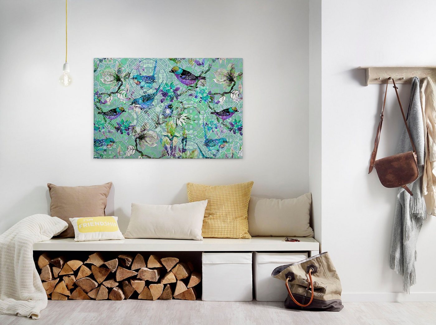A.S. Création Leinwandbild mosaic birds 3, Kinder, Kunst, Vögel (1 St), Mosaik Keilrahmen Floral Blumen Vögel Leinwand-Bild Wohnzimmer modern von A.S. Création