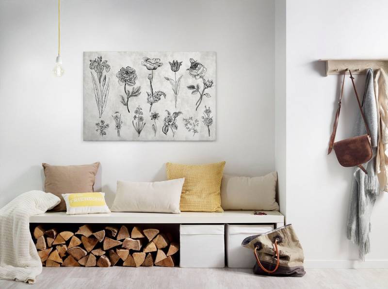 A.S. Création Leinwandbild sketchpad, Gemälde, Kinder, Kunst (1 St), Schwarz-Weiß Zeichnung Floral Keilrahmen Leinwand-Bild Wohnzimmer Wand von A.S. Création