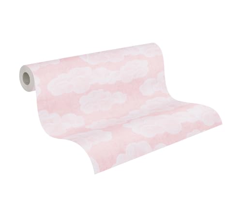 A.S. Création Kinderzimmer-Tapete Lilly & Luis - Strapazierfähige Vliestapete in Wolken-Optik - 10,05 m x 0,53 m - Rosa, Weiß - Made in Germany – 771432 von A.S. Création