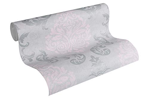 A.S. Création Memory 3 Vliestapete mit Ornamenten 0,53 x 10,05 m – Rosa, Grau, Silber – elegante Barocktapete Made in Germany – 953726 von A.S. Création