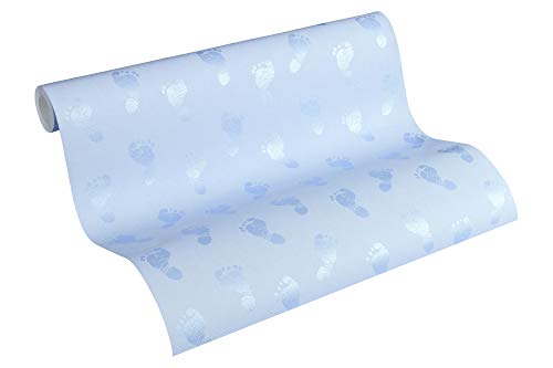A.S. Création PVC-freie Vliestapete Little Stars Tapete mit niedlichen Baby Füßen 10,05 m x 0,53 m blau metallic Made in Germany 358632 35863-2 von A.S. Création