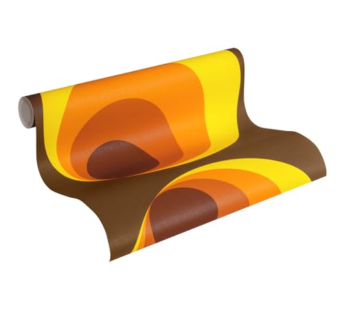 A.S. Création Retro Tapete 70er Jahre 701312 - Vliestapete mit Retro Design in orange, braun, gelb - Retrotapete auf 10,05m x 0,53m - Made in Germany von A.S. Création