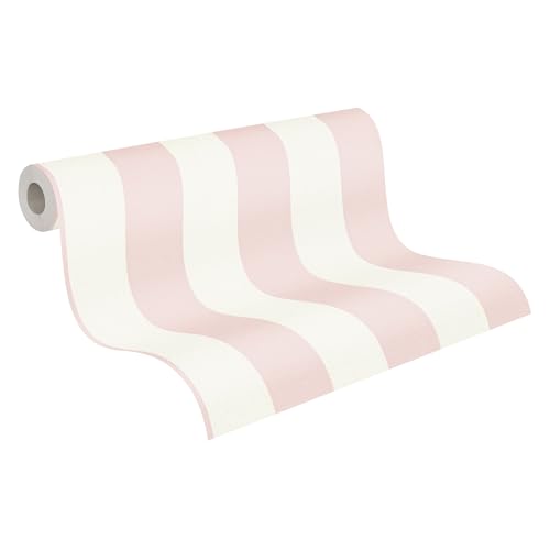 A.S. Création Trendwall 2 Vliestapete mit Blockstreifen 0,53 x 10,05 m – Rosa, Weiß – dezente Streifentapete Made in Germany – 381013 von A.S. Création