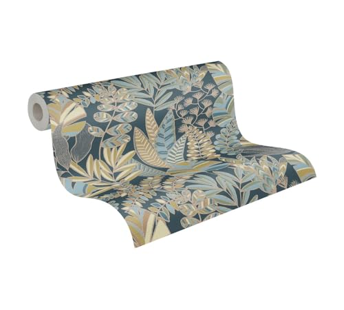 A.S. Création Tapete Floral Blau Gold Grün Gelb Antigua 390955 - Pflanzen Tapete Vliestapete - 10,05 m x 0,53 m Made in Germany von A.S. Création
