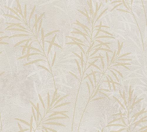 A.S. Création Tapete Floral Creme Grau Gold Terra 389193 - Vliestapete Pflanzen - 10,05 m x 0,53 m Made in Germany von A.S. Création