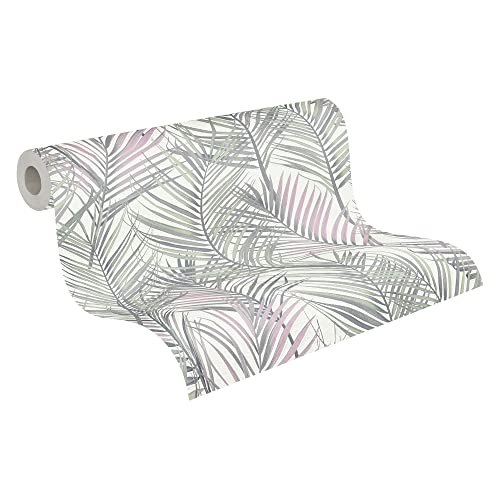 A.S. Création Tapete Floral Grau Grün Weiß Rosa Attractive 2 390382 - Gräser Vliestapete - 10,05 m x 0,53 m Made in Germany von A.S. Création