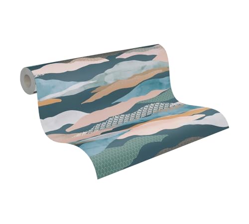 A.S. Création Vliestapete mit Wolken-Motiv 10,05 m x 0,53 m - Blau, Grün, Rosa - Tapete mit Wolkenmuster Mustertapete Made in Germany - 396994 von A.S. Création