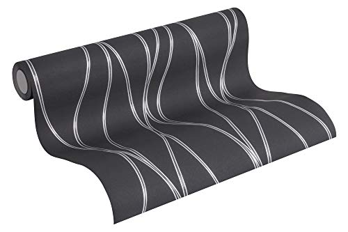 A.S. Création Vliestapete Trendwall Tapete gestreift 10,05 m x 0,53 m grau metallic schwarz Made in Germany 371324 3713-24 von A.S. Création
