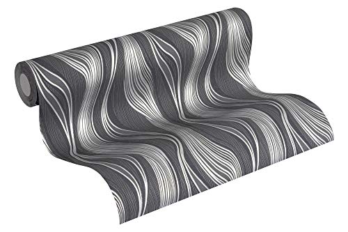A.S. Création Vliestapete Trendwall Tapete gestreift 10,05 m x 0,53 m grau metallic schwarz Made in Germany 371416 3714-16 von A.S. Création