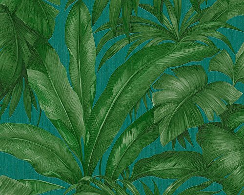 Versace wallpaper Vliestapete Giungla Luxustapete mit Palmenblättern Dschungel 10,05 m x 0,70 m blau grün Made in Germany 962406 96240-6 von A.S. Création