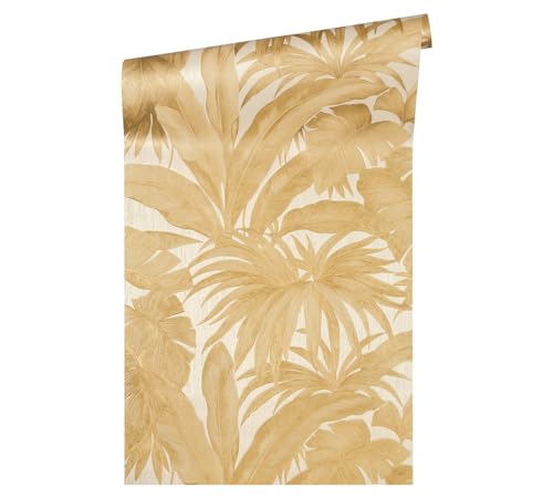 Versace wallpaper Vliestapete Giungla Luxustapete mit Palmenblättern Dschungel 10,05 m x 0,70 m creme metallic Made in Germany 962404 96240-4 von A.S. Création