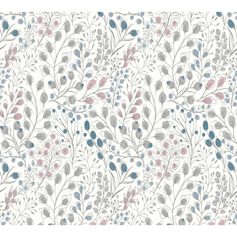 A.S. Création Vliestapete 'Attractive 2' Blume, Blätterranke weiß/rosa/blau 0,53 x 10,05 m von A.S. Création