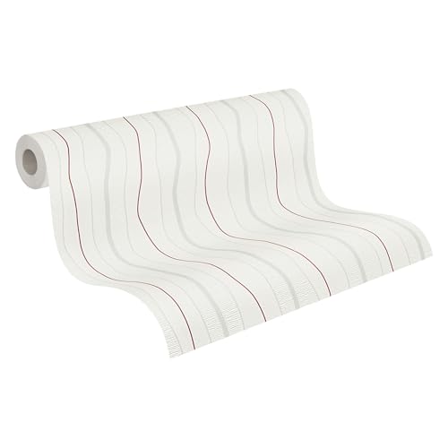 A.S. Création Vliestapete 10,05 m x 0,53 m mit glänzenden Akzenten - Creme, Rot - strukturierte Streifentapete Made in Germany - 249531 von A.S. Création