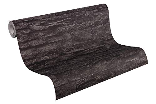 A.S. Création Vliestapete Best of Wood and Stone Tapete in Stein Optik fotorealistische Steintapete Naturstein 10,05 m x 0,53 m grau schwarz Made in Germany 707123 7071-23 von A.S. Creation