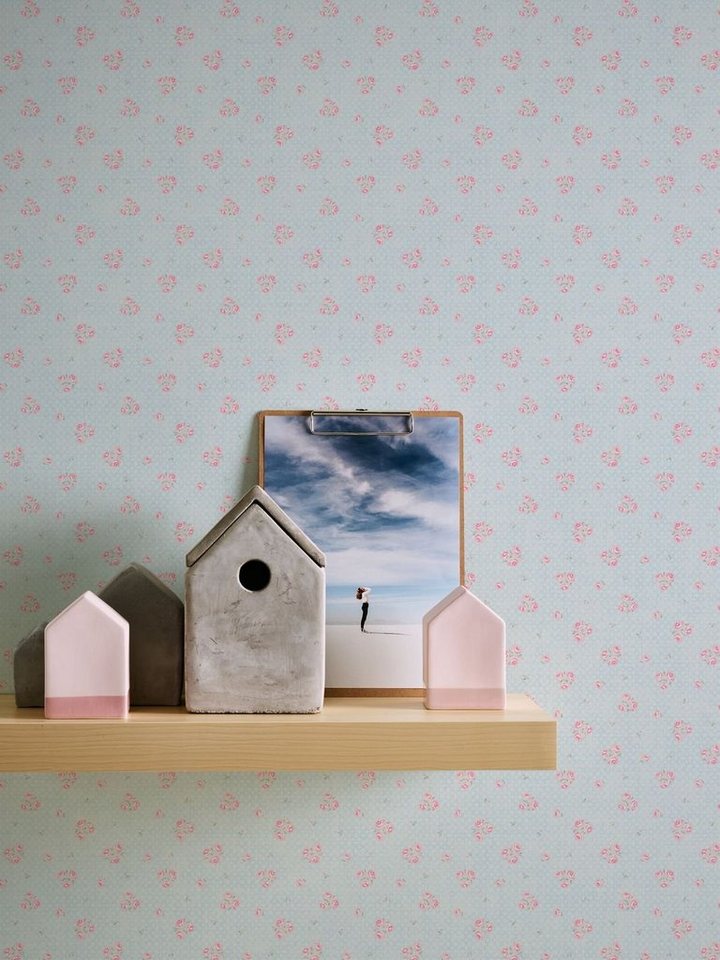A.S. Création Vliestapete Blumen Kariert Landhausstil Hellblau Rosa Weiß 39067-1 Maison Charme von A.S. Création