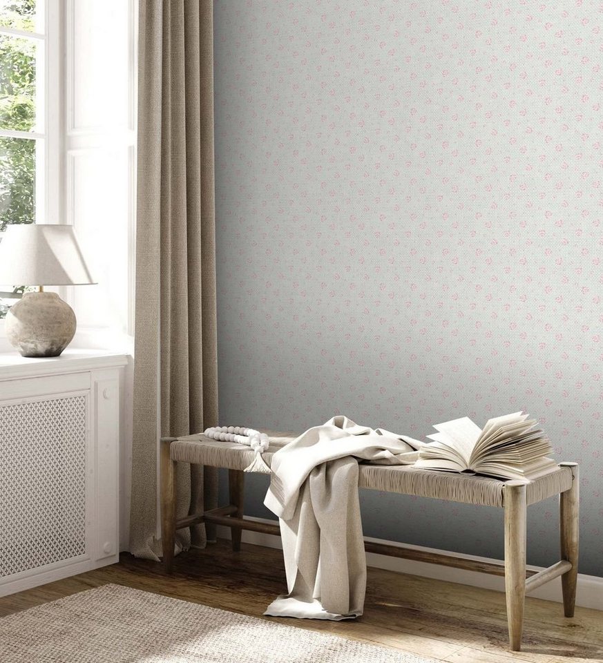 A.S. Création Vliestapete Blumen Kariert Landhausstil Hellgrau Pink Weiß 39067-2 Maison Charme von A.S. Création