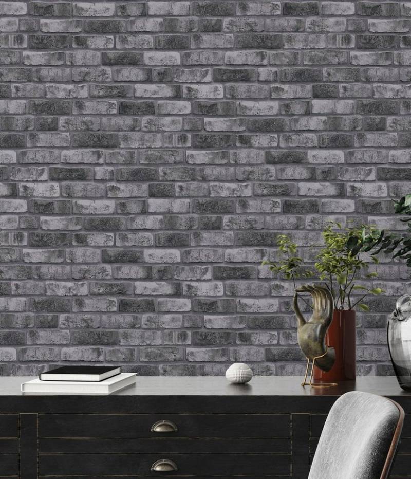 A.S. Création Vliestapete Bricks & Stones Backstein, leicht strukturiert, gemustert, matt, neutral, (1 St), Steintapete Tapeten Wohnzimmer Schlafzimmer Küche modern Design Optik von A.S. Création