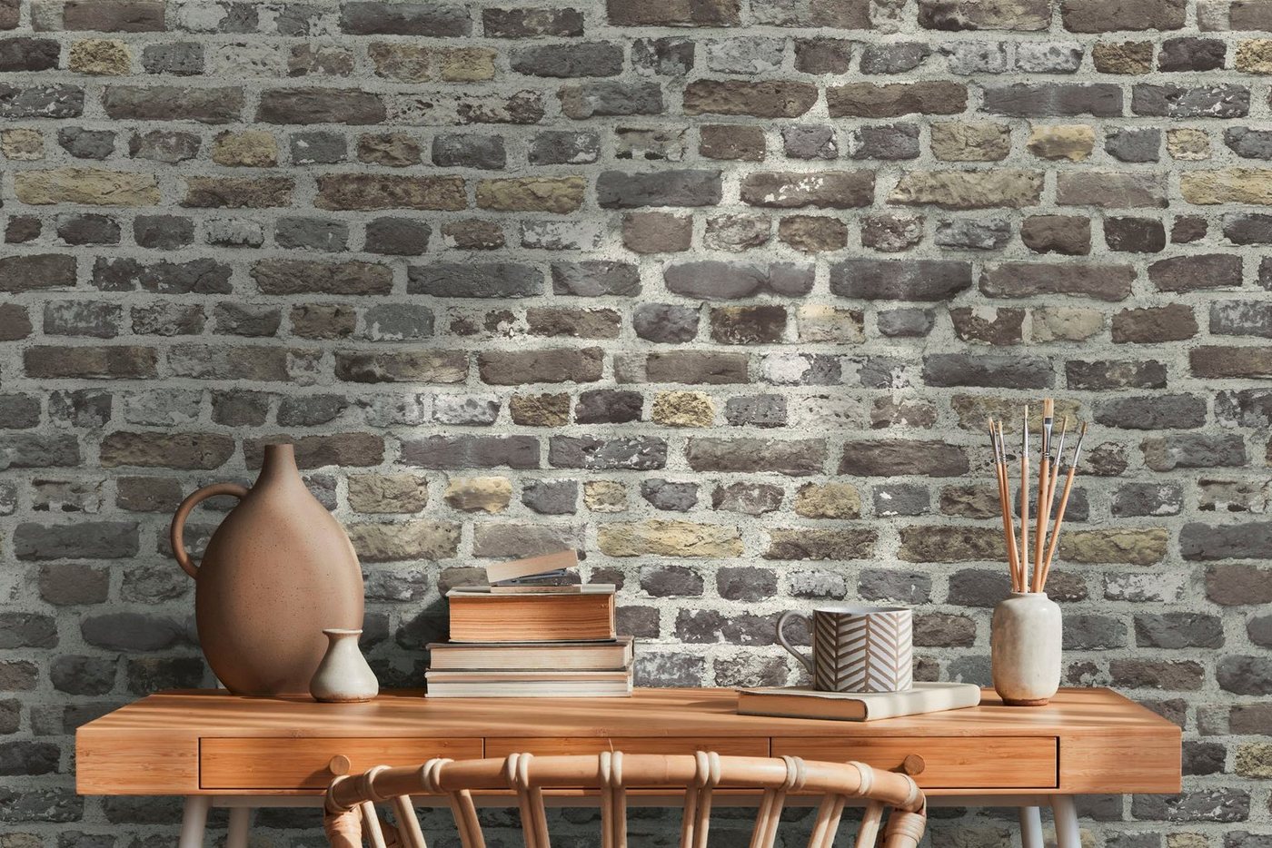 A.S. Création Vliestapete Bricks & Stones Backstein Steinoptik, leicht strukturiert, gemustert, matt, neutral, (1 St), Steintapete Backstein Tapete Tapeten Wohnzimmer Schlafzimmer Küche von A.S. Création