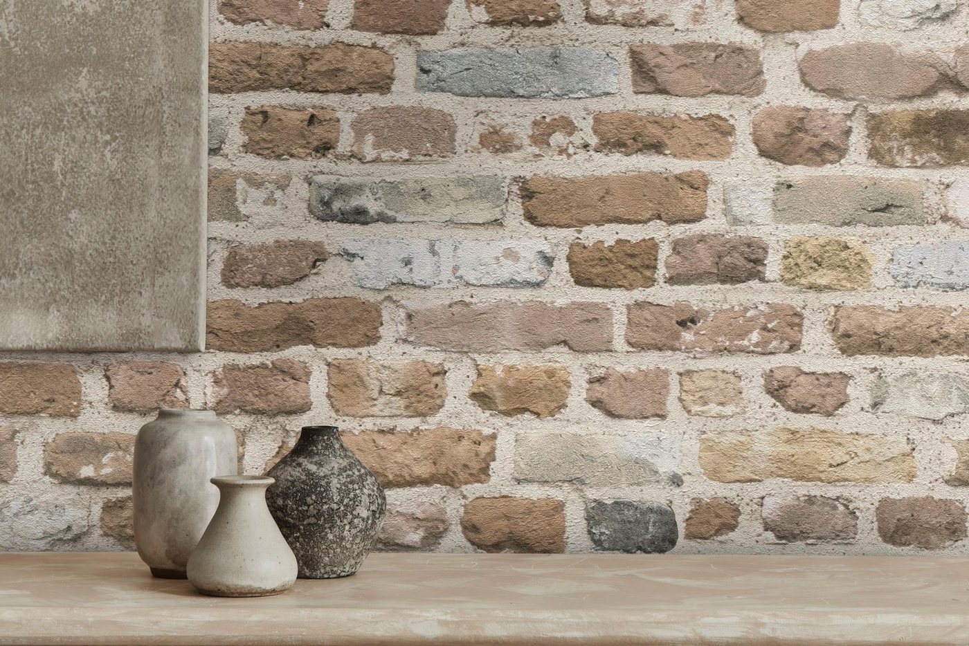 A.S. Création Vliestapete Bricks & Stones Backstein Steinoptik, leicht strukturiert, gemustert, matt, neutral, (1 St), Steintapete Backstein Tapete Tapeten Wohnzimmer Schlafzimmer Küche von A.S. Création