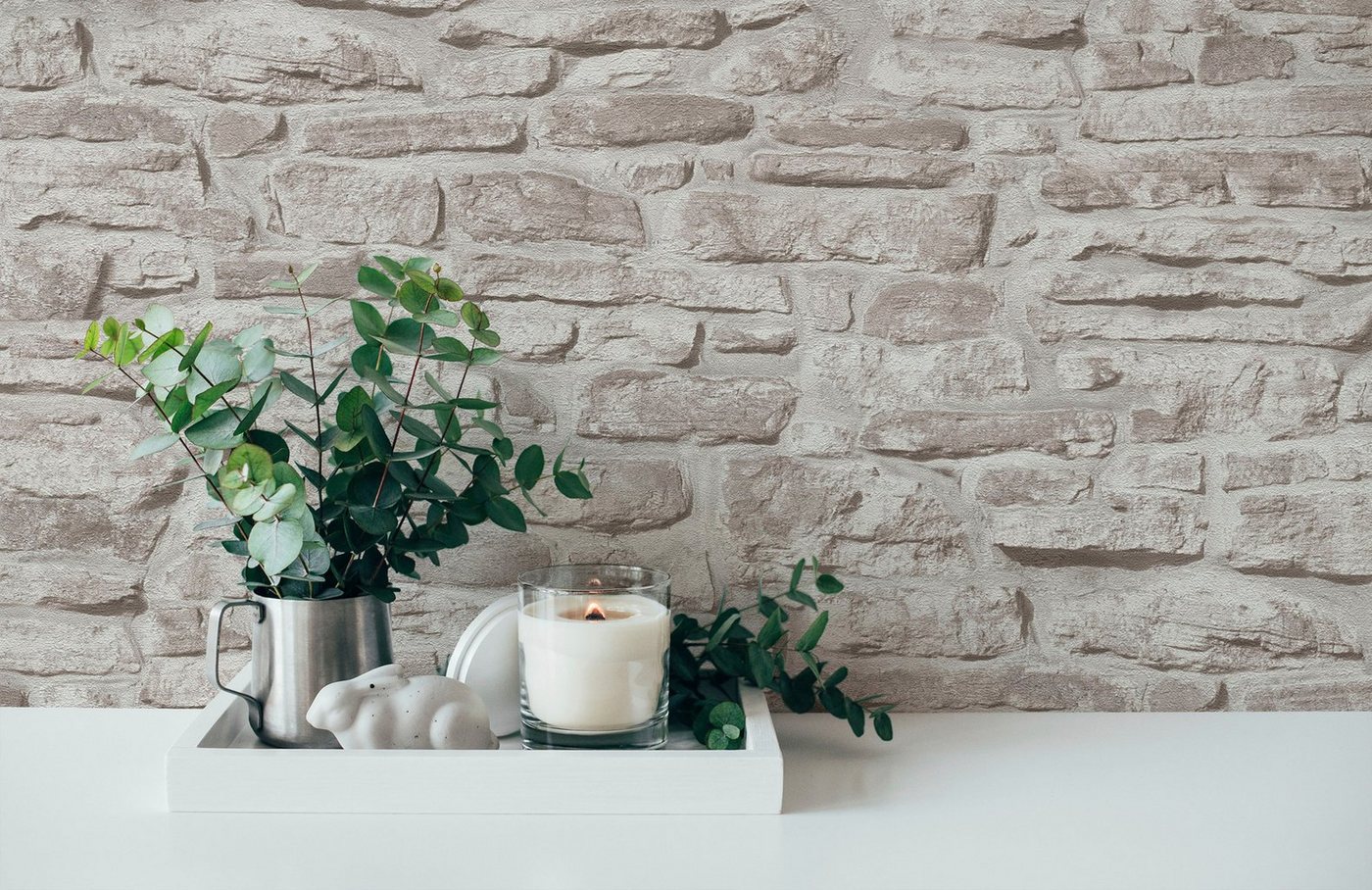 A.S. Création Vliestapete Bricks & Stones Stein, leicht strukturiert, gemustert, matt, neutral, (1 St), Steintapete Natursteintapete Tapeten Wohnzimmer Schlafzimmer Küche von A.S. Création