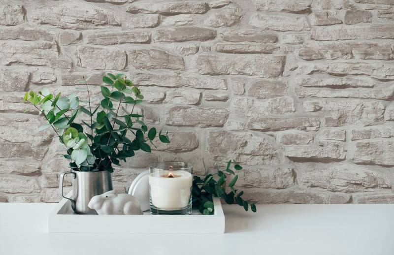 A.S. Création Vliestapete Bricks & Stones Stein, leicht strukturiert, gemustert, matt, neutral, (1 St), Steintapete Natursteintapete Tapeten Wohnzimmer Schlafzimmer Küche von A.S. Création