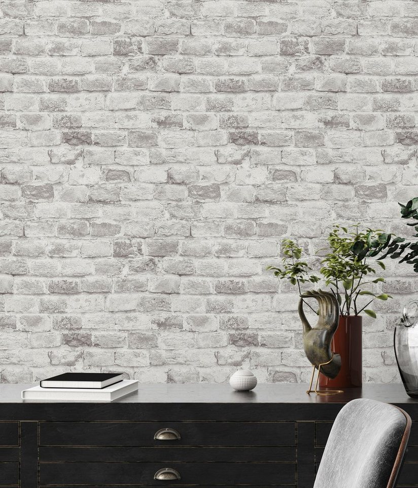 A.S. Création Vliestapete Bricks & Stones Steinoptik, leicht strukturiert, gemustert, matt, neutral, (1 St), Tapete Stein Tapeten Wohnzimmer Schlafzimmer Küche modern Design Optik von A.S. Création