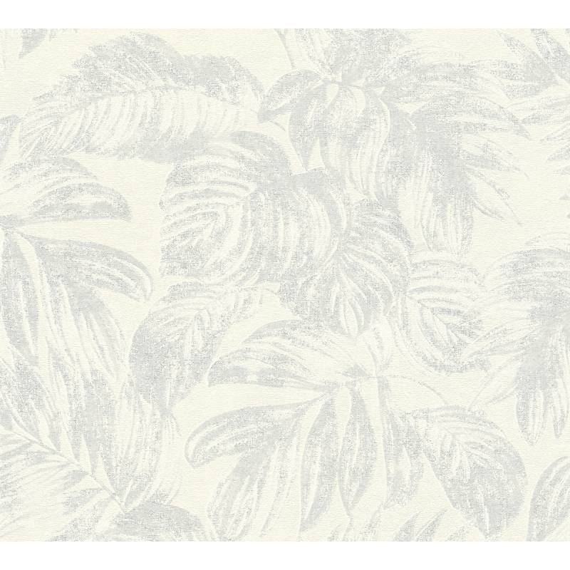 A.S. Création Vliestapete 'Casual Living' Dschungelblatt weiß/grau-metallic 0,53 x 10,05 m von A.S. Création