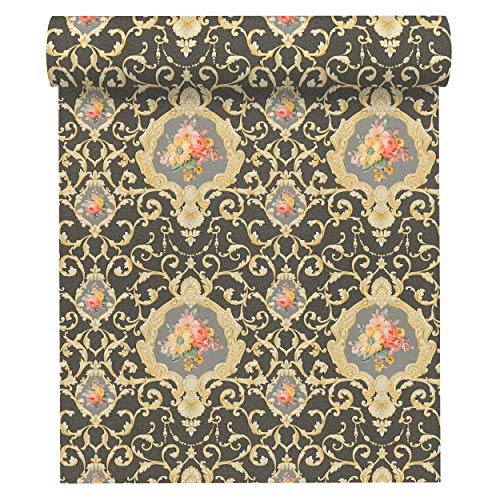 A.S. Création Vliestapete Chateau 5 Tapete mit Ornamenten barock 10,05 m x 0,53 m bunt metallic schwarz Made in Germany 343916 34391-6 von A.S. Création