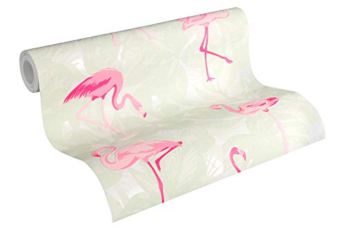 A.S. Création Vliestapete Club Tropicana Tapete mit Flamingos 10,05 m x 0,53 m creme rosa weiß Made in Germany 359801 35980-1 von A.S. Création