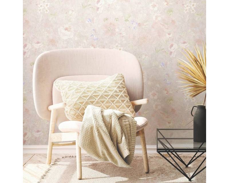 A.S. Création Vliestapete Floral Romantisch Blumen Vintage Grau Weiß Grün 38636-4 Natural Living von A.S. Création