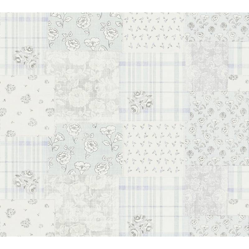 A.S. Création Vliestapete 'Maison Charme' Blumen Patchworkmust hellblau 0,53 x 10,05 m von A.S. Création