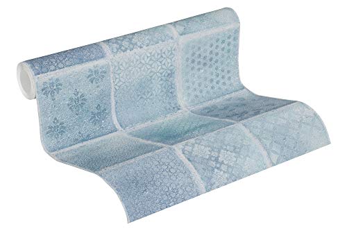 A.S. Création Vliestapete Neue Bude 2.0 Edition 2 Tapete Tropical Concret in Fliesen Optik 10,05 m x 0,53 m blau creme grau Made in Germany 373882 37388-2 von A.S. Création