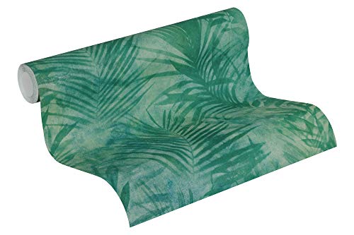 A.S. Création Vliestapete Neue Bude 2.0 Edition 2 Tapete Tropical Concret mit Palmenblättern 10,05 m x 0,53 m grün blau gelb Made in Germany 374112 37411-2 von A.S. Création
