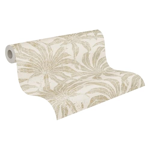 A.S. Création Jade 2 Vliestapete mit Blättermotiv 10,05 m x 0,53 m - Beige, Gold, Silber - florale Motivtapete Made in Germany - 395015 von A.S. Création