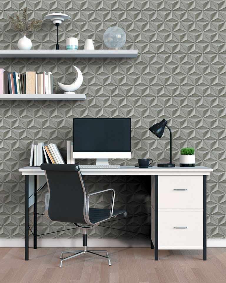 A.S. Création Vliestapete PintWalls II Beton-Optik Tapete Mustertapete Grafik 3D, strukturiert, matt, (1 St), Vliestapete 3D für Schlafzimmer Küche Wohnzimmer Betonoptik Design von A.S. Création