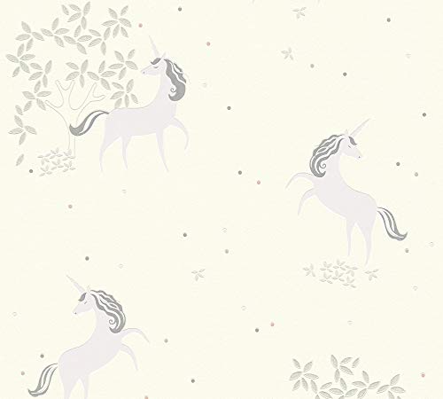 A.S. Création Vliestapete mit Glitter Boys & Girls 6 Tapete mit Einhörnern Unicorns 10,05 m x 0,53 m grau lila weiß Made in Germany 369892 36989-2 von A.S. Création