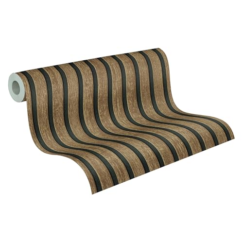 A.S. Création Vliestapete mit Wandpaneelmotiv 0,53 x 10,05 m - Braun, Schwarz - Wandpaneel Tapete in Holzoptik Made in Germany - 790412 von A.S. Création