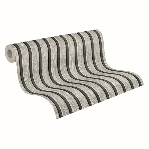 A.S. Création Vliestapete mit Wandpaneelmotiv 0,53 x 10,05 m - Grau, Schwarz - Wandpaneel Tapete in Holzoptik Made in Germany - 790415 von A.S. Création